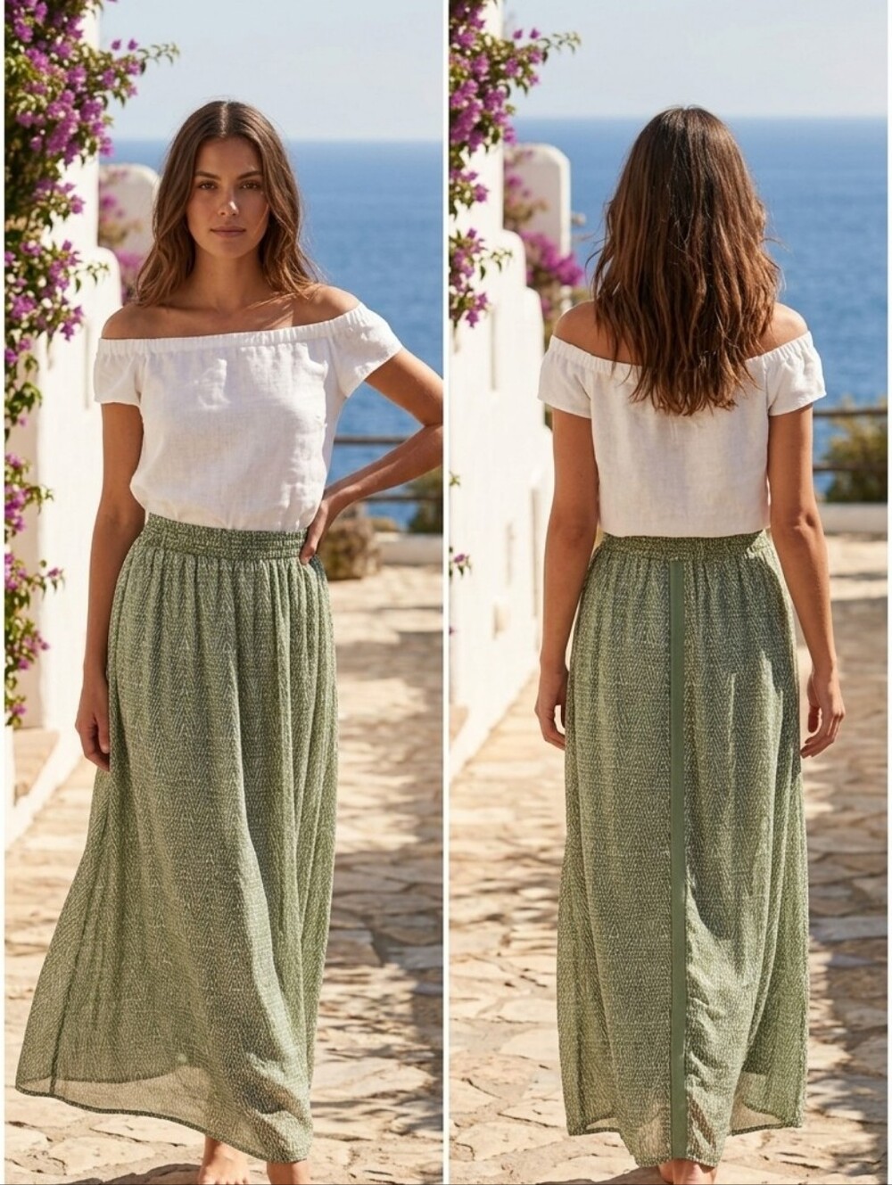 Women's Olive Green Patterned Skirt